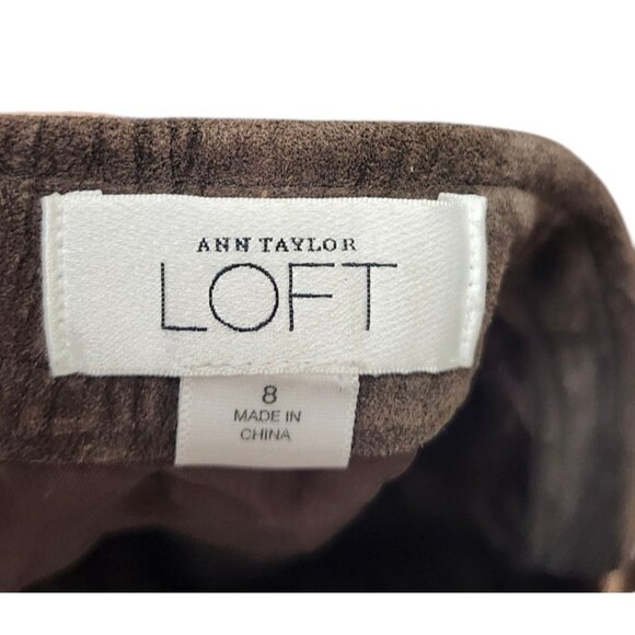 LOFT Brown Suede Button Front Skirt High Waist Ruffle Hem Flap Pockets Boho 8 - Picture 7 of 11